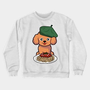 Cute Brown Dog is eating spaghetti Crewneck Sweatshirt